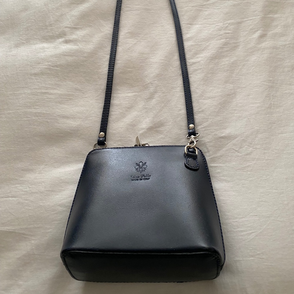 Italian leather navy blue bag